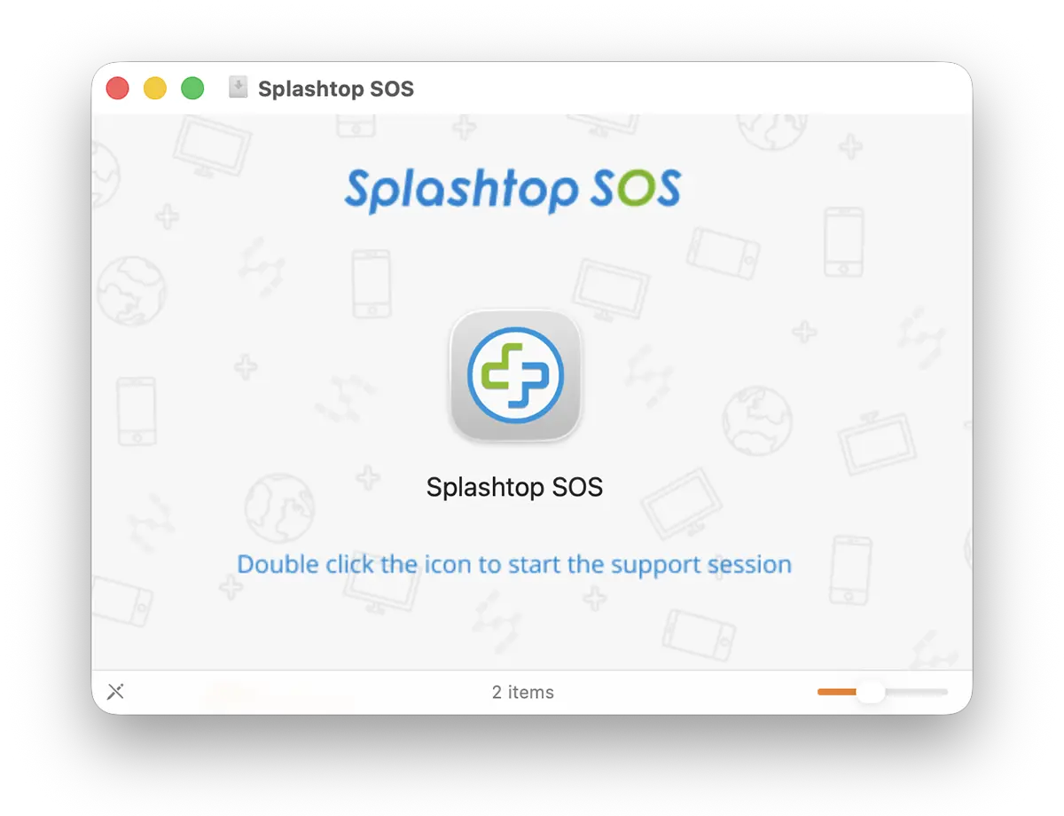 Splashtop SOS: the disk image folder showing the Splashtop SOS.app icon